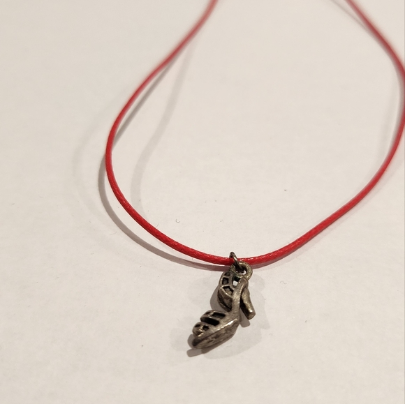 Red Necklace with Silver Shoe Pendant - Picture 2 of 2